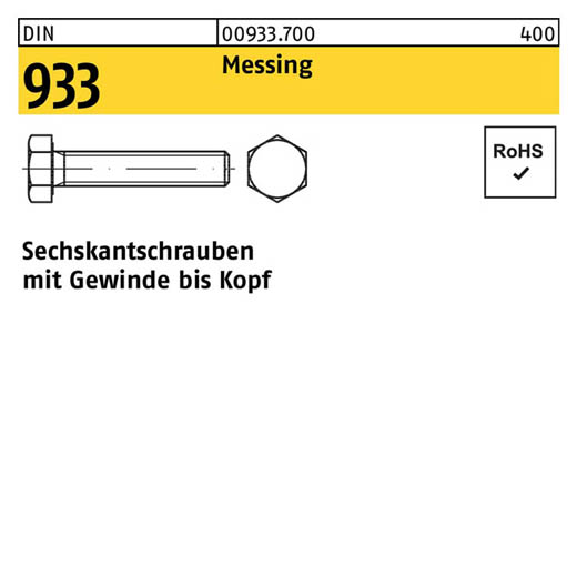 Sechskantschrauben DIN 933 (ISO 4017) | Messing - M 4 x 35 | - 100 Stück