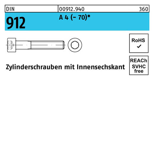 Zylinderschrauben DIN 912 (ISO 4762) | Austenite (A4) - M 10 x 20 | - 100 Stück