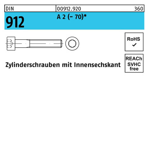 Zylinderschrauben DIN 912 (ISO 4762) | Austenite (A2) - M 8 x 16 | - 200 Stück