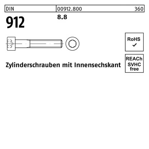 Zylinderschrauben DIN 912 (ISO 4762) | Stahl 8.8 unveredelt | M 18 x 240 | 10 Stück