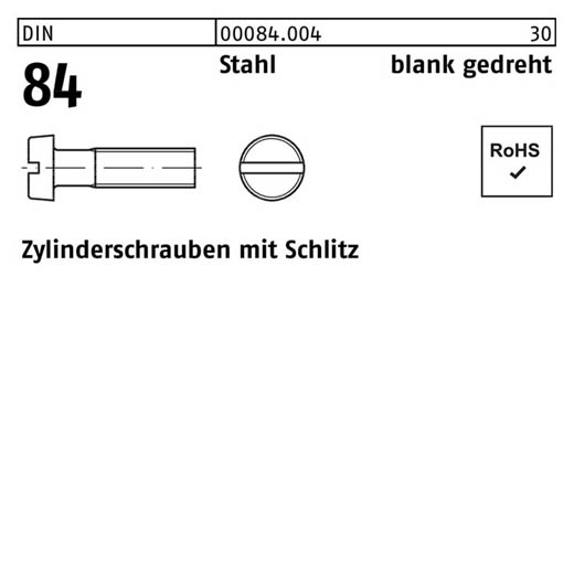 DIN 84, Zylinderschrauben mit Schlitz M 1 x 6, Stahl blank gedreht - 100 Stück