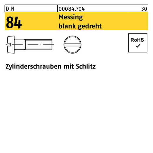 DIN 84, Zylinderschrauben mit Schlitz M 1 x 4, Messing blank gedreht - 100 Stück