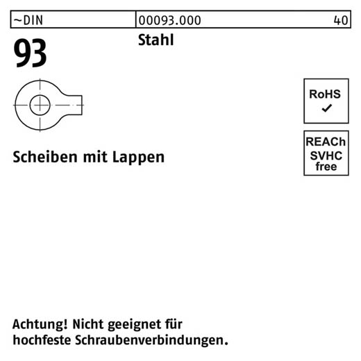 DIN 93, Scheiben mit Lappen, Stahl, 3,2 - 100 Stück