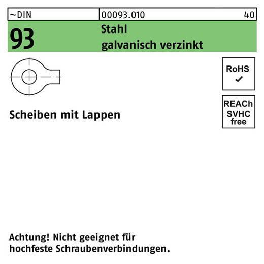 DIN 93, Scheiben mit Lappen, Stahl galvanisch verzinkt, 4,3 - 100 Stück