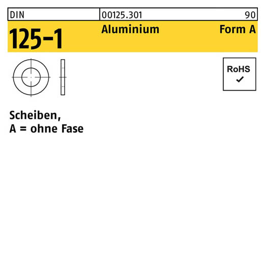 DIN 125-1, Scheiben, ohne Fase, Aluminium Form A, 3,2 x 7 x 0,5 - 500 Stück