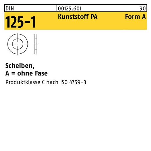 DIN 125-1, Scheiben, ohne Fase, Kunststoff PA Form A, 13 x 24 x 2,5 - 500 Stück