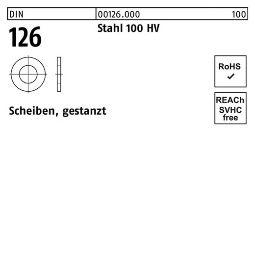 DIN 126, Scheiben, gestanzt, Stahl 100 HV, 9 x 16 x 1,6 - 1000 Stück