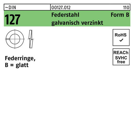 ~DIN 127 Federstahl Form B galvanisch verzinkt Federringe, glatt | B 2,5 | 1000 Stück