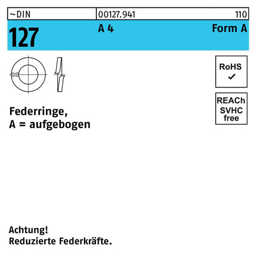 ~DIN 127 A 4 Form A Federringe, aufgebogen | A 3 | 1000 Stück