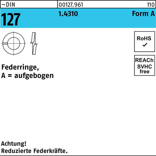 ~DIN 127 1.4310 Form A Federringe, aufgebogen | A 8 | 1000 Stück