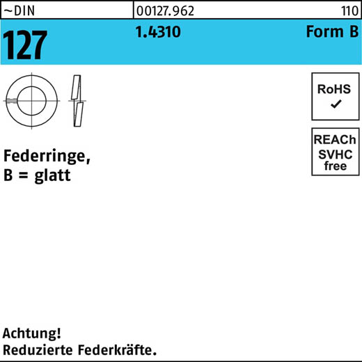 ~DIN 127 1.4310 Form B Federringe, glatt | B 2 | 1000 Stück