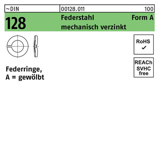 ~DIN 128 Federstahl Form A mechanisch verzinkt Federringe, gewölbt | A 4 | 1000 Stück