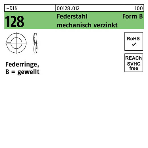 ~DIN 128 Federstahl Form B mechanisch verzinkt Federringe, gewellt | B 3 | 1000 Stück