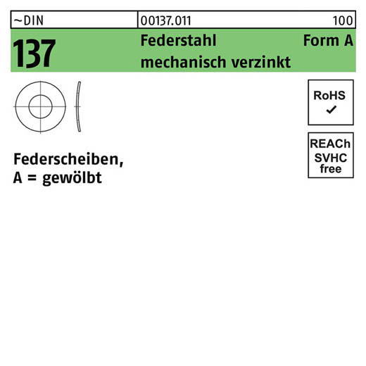 ~DIN 137 Federstahl Form A mechanisch verzinkt Federscheiben, gewölbt | A 2 | 1000 Stück