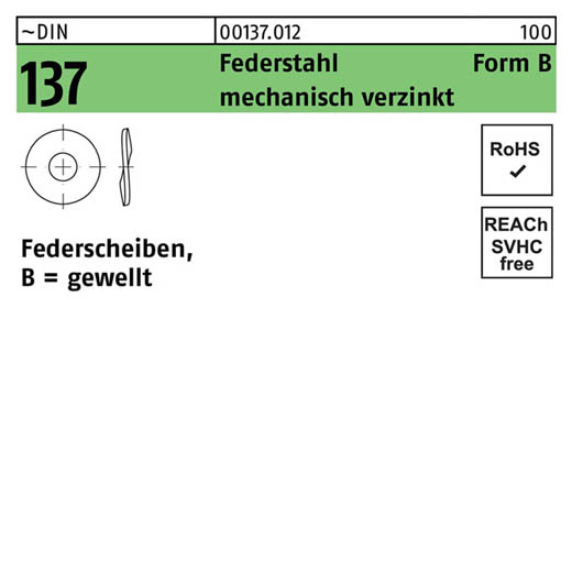 ~DIN 137 Federstahl Form B mechanisch verzinkt Federscheiben, gewellt | B 4 | 1000 Stück