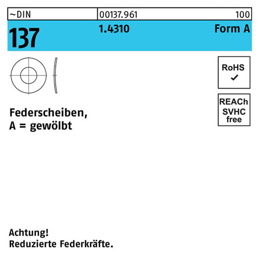 ~DIN 137 1.4310 Form A Federscheiben, gewölbt | A 2 | 1000 Stück