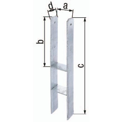 H-Pfostenträger ETA-10/0210, | Stahl feuerverzinkt, 101 x 300 x 600 x 60 mm | 1 Stück