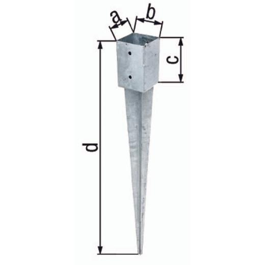 Einschlag-Bodenhülse, Stahl feuerverzinkt, | a.101 x b.101 x c.150 x d.900 mm | 1 Stück