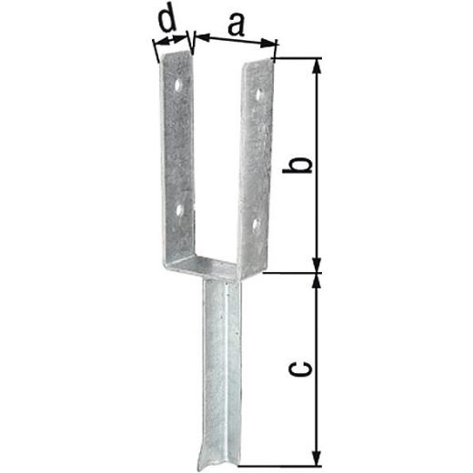 U-Pfostenträger mit Betonanker ETA-10/0210, | Stahl feuerverzinkt, 91 x 200 x 200 x 50 mm | 1 Stück