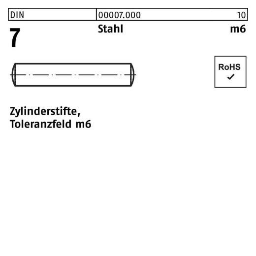 DIN 7, Zylinderstifte 8 x 90, Toleranzfeld m6, Stahl - 200 Stück