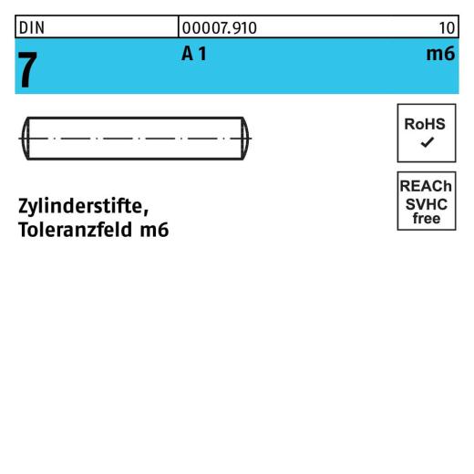 DIN 7, Zylinderstifte 2 x 4, Toleranzfeld m6, Edelstahl A1 - 500 Stück