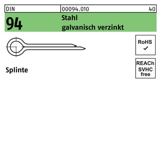 DIN 94 Stahl galvanisch verzinkt Splinte | 10 x 200 | 100 Stück