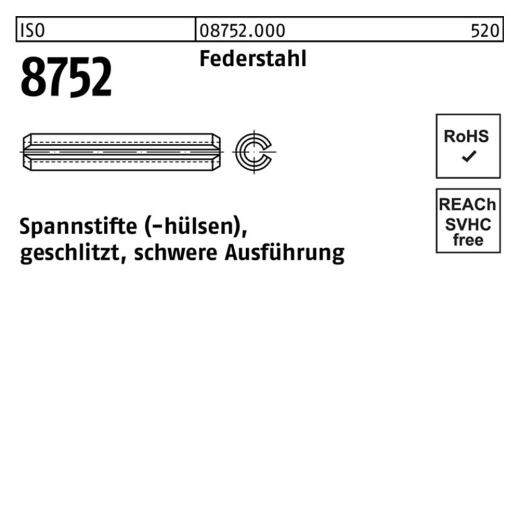 Spannstifte (-hülsen) ISO 8752 | Stahl unveredelt - 8 x 45 mm | - 250 Stück