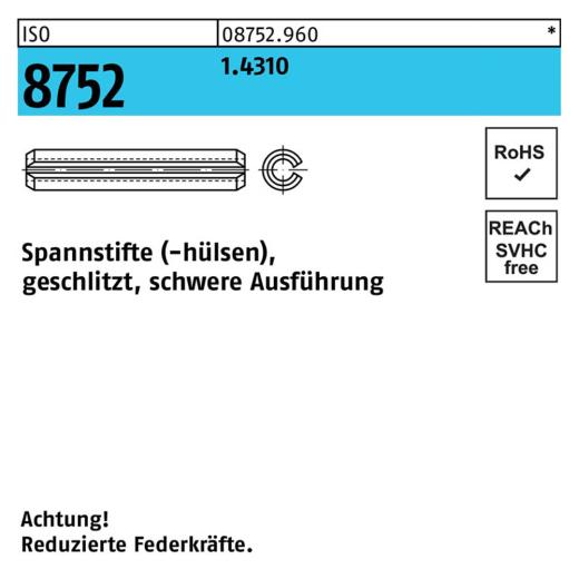 Spannstifte (-hülsen) ISO 8752 | Austenische Federstähle (z.B. 1.4310) - 1 x 8 mm | - 100 Stück