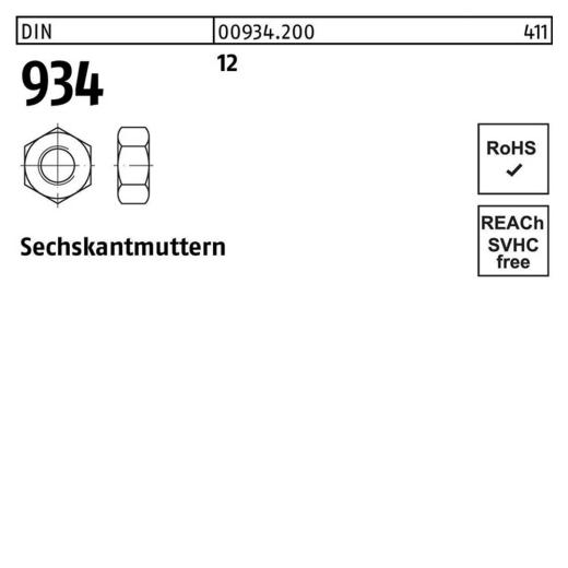 DIN 934, Sechskantmuttern, Stahl 12.9, M 42 - 1 Stück