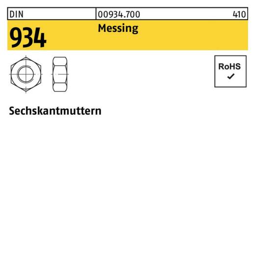 DIN 934, Sechskantmuttern, Messing, M 1 - 100 Stück