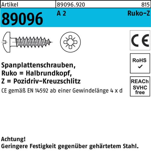 Spanplattenschrauben CE 4 x 20, PZ2, Halbrundkopf, Edelstahl A2 - 1000 Stück