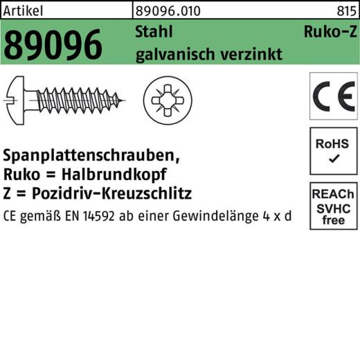 Spanplattenschrauben CE 3 x 12, PZ1, Halbrundkopf, Stahl galvanisch verzinkt - 1000 Stück