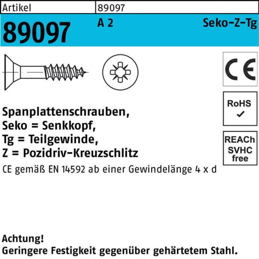 Spanplattenschrauben CE 4 x 45, PZ2, Senkkopf, Edelstahl A2 - 200 Stück