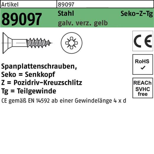 Spanplattenschrauben CE 3 x 35/21, PZ1, Senkkopf, Stahl, galvanisch verzinkt gelb - 1000 Stück