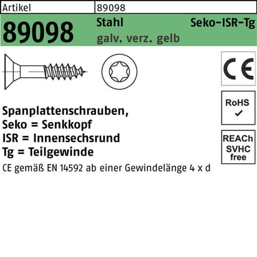 Spanplattenschrauben CE 3 x 35/21, T10, Senkkopf, Stahl, galvanisch verzinkt gelb - 1000 Stück