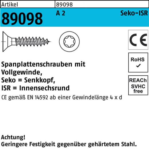 Spanplattenschrauben CE 3 x 35, T10, Senkkopf, Edelstahl A2 - 1000 Stück