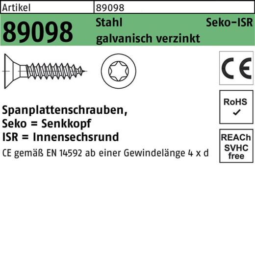 Spanplattenschrauben CE 3 x 16, T10, Senkkopf, Stahl galvanisch verzinkt - 1000 Stück