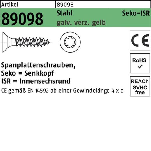 Spanplattenschrauben CE 4 x 20, T20, Senkkopf, Stahl, galvanisch verzinkt gelb - 1000 Stück