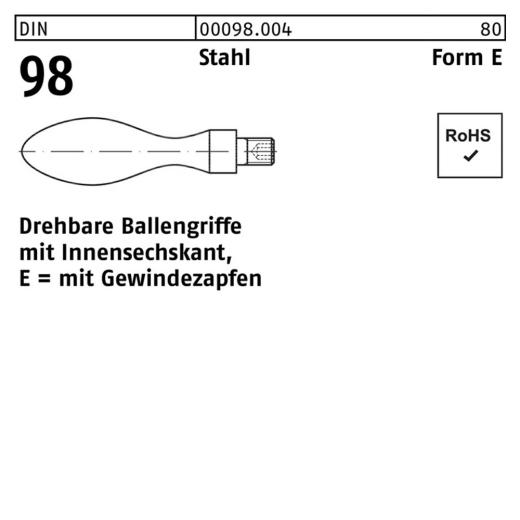 Drehbare Ballengriffe DIN 98 Stahl E 20 M 8 mit Gewindezapfen | 10 Stück