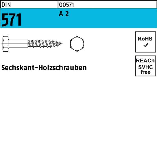 DIN 571 Holzschrauben 5 x 30, Sechskantkopf, Edelstahl A2 - 100 Stück