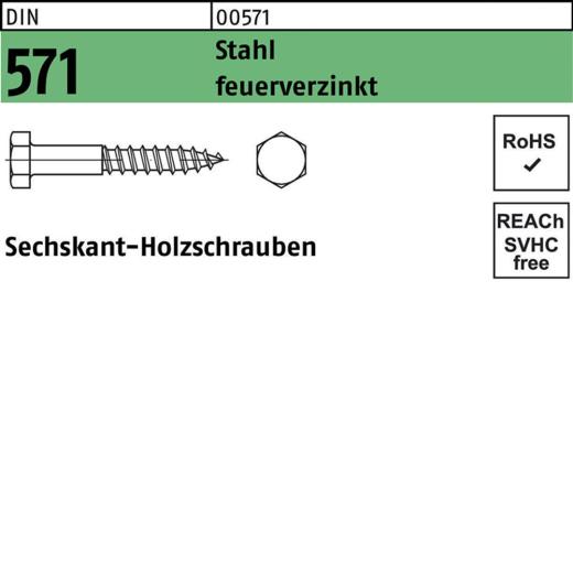 DIN 571 Holzschrauben 7 x 130, Sechskantkopf, Stahl feuerverzinkt - 100 Stück