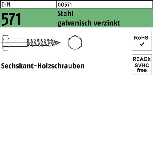 DIN 571 Holzschrauben 16 x 60, Sechskantkopf, Stahl galvanisch verzinkt - 50 Stück