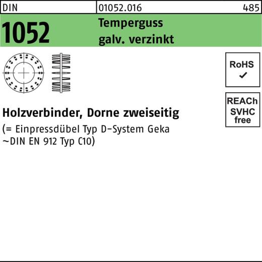 Holzverbinder DIN 1052, zweiseitig, | Temperguss galv. verzinkt, 65 x 35 x M16 | 50 Stück