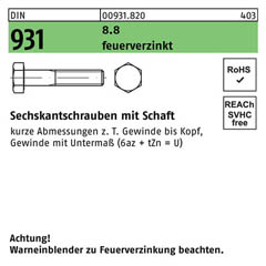 DIN 931, Sechskantschrauben mit Schaft M 33 x 120, Stahl 8.8 feuerverzinkt | 5 Stück