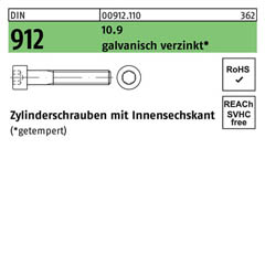 Zylinderschrauben DIN 912 (ISO 4762) | Stahl 10.9 galvanisch verzinkt - M 6 x 18 | - 500 Stück