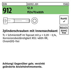 Zylinderschrauben DIN 912 (ISO 4762) | Stahl 12.9 zinklamellenbeschichtet - M 10 x 40 | - 100 Stück