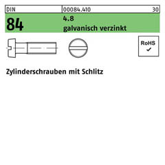 DIN 84, Zylinderschrauben mit Schlitz M 3 x 12, Stahl 4.8 galvanisch verzinkt - 2000 Stück