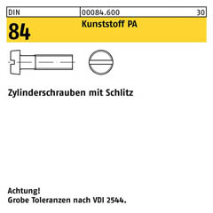 DIN 84, Zylinderschrauben mit Schlitz M 6 x 12, Kunststoff PA - 200 Stück