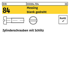 DIN 84, Zylinderschrauben mit Schlitz M 1,6 x 12, Messing blank gedreht - 100 Stück