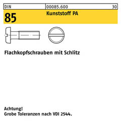 DIN 85, Flachkopfschrauben mit Schlitz M 4 x 16, Kunststoff PA - 200 Stück